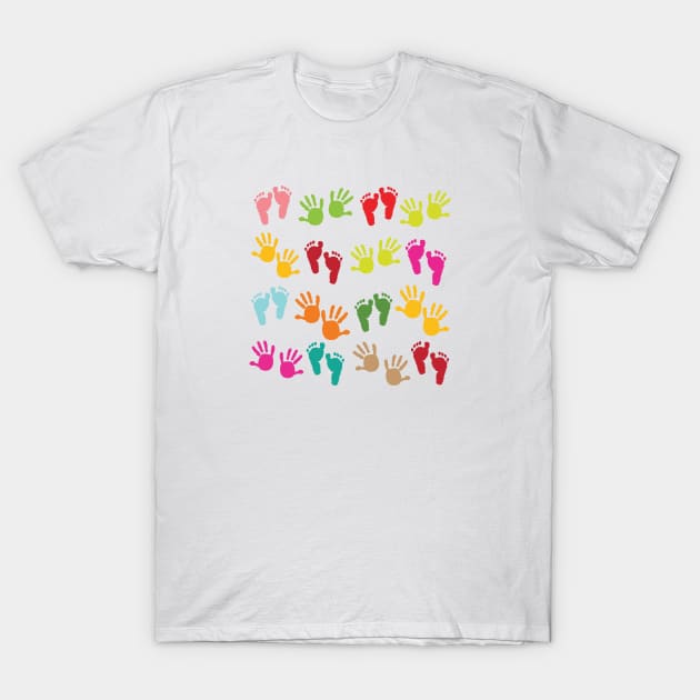 Baby footprint and hands kids T-Shirt by GULSENGUNEL